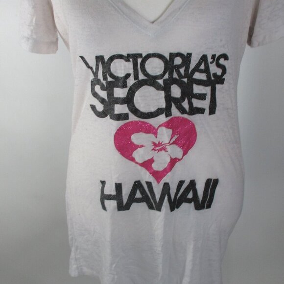 Victoria's Secret Hawaii Women's White V-neck Glitter Hibiscus T-Shirt Large - Picture 3 of 5